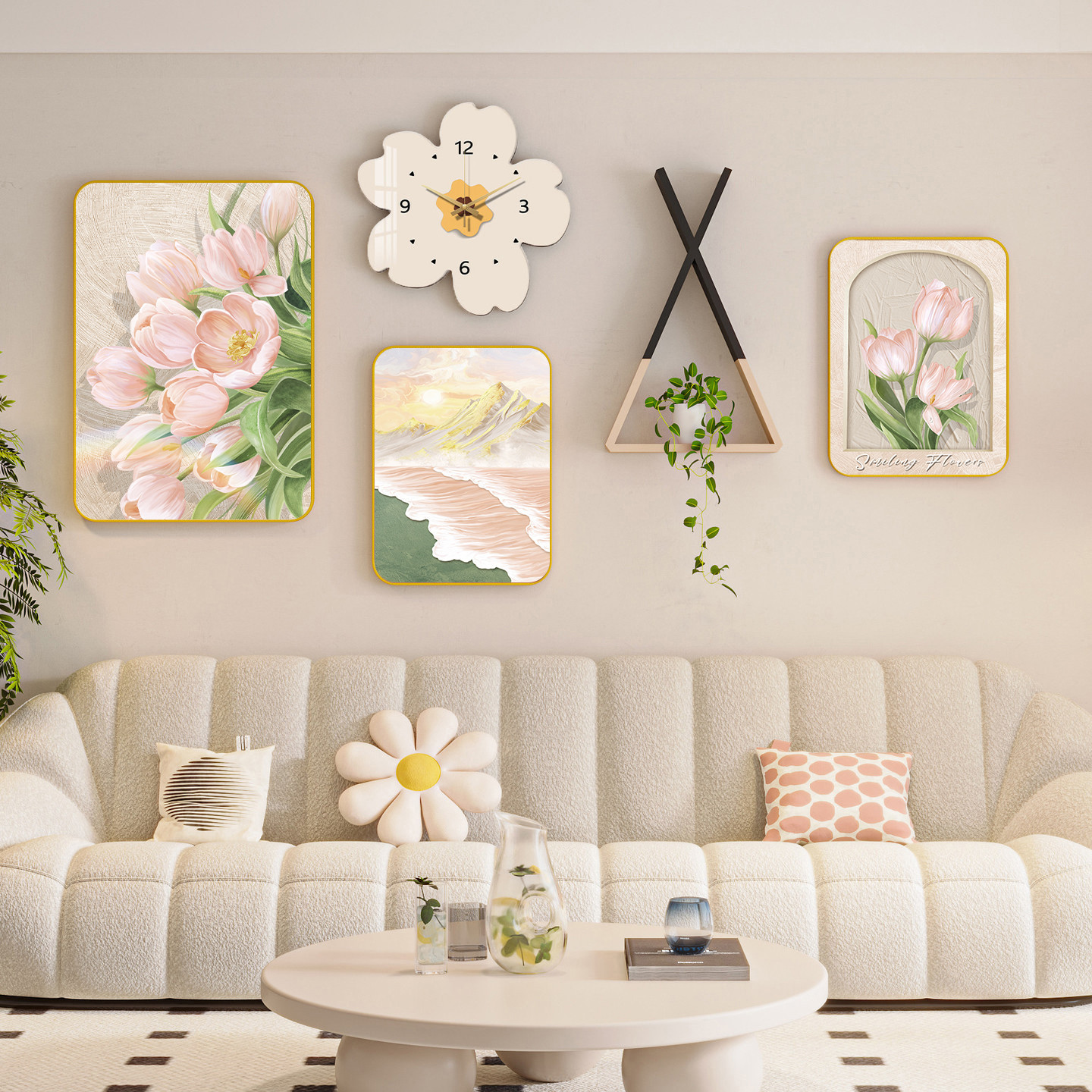 Creamy Wind Living Room Decorative Painting Modern Minimalist Sofa Background Wall Art Hanging Painting Floral Texture