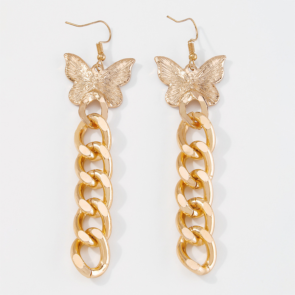 Fashion Gold Color Diamond Butterfly Chain Earrings