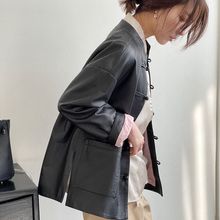 2025刘雯大表姐同款国风立领进口绵羊皮真皮皮衣外套女