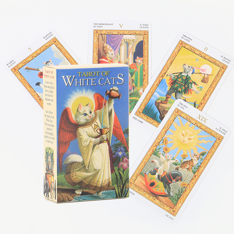 Cross-Border Hot Item White Cat Tarot Oracle Board Game Cards_voghion.com