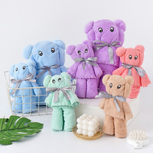 小熊造型毛巾珊瑚绒加厚吸水创意礼品套装珊瑚绒子母巾伴手礼套装