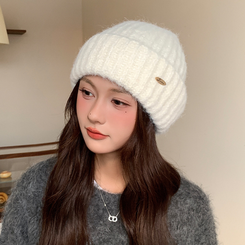 秋冬季加厚保暖护耳毛线帽子女户外防寒套头冷帽百搭大头围针织帽|undefined