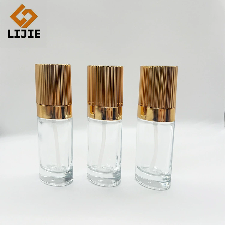 Новая оптовая стеклянная бутылочка для жидкого тонального крема 30 мл, овальная, с толстым дном, для лосьона, эфирного масла, эссенции, флакон-подбутылочка