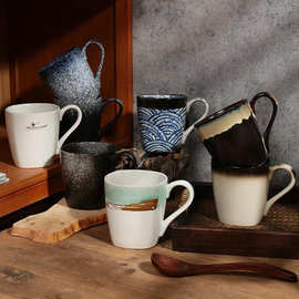 厂家批发日式陶瓷四方杯 创意手绘情侣杯家用办公咖啡杯马克杯