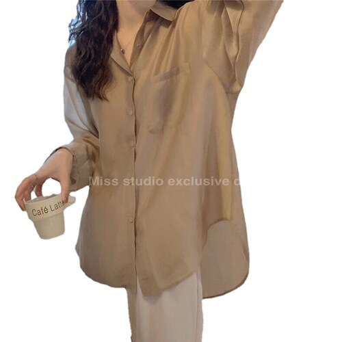 Boutique white chiffon women's long-sleeve shirt  spring and summer new design sunscreen top