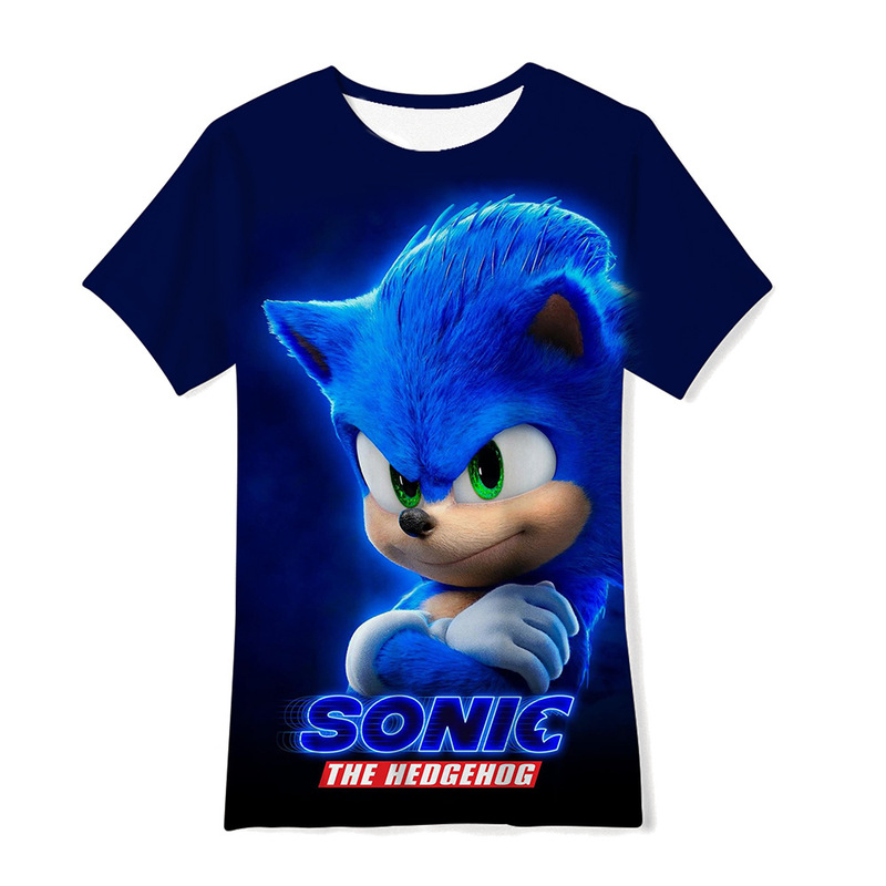 Foreign Trade Hot 3D Digital Printing Men's and Women's Children's Wear T-shirt Animation Sonic Boy Sonic Casual Short-sleeved Shirt