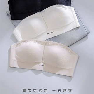 蕾丝抹胸无肩带无痕内衣女防走光不掉小胸聚拢固定杯无钢圈文胸罩