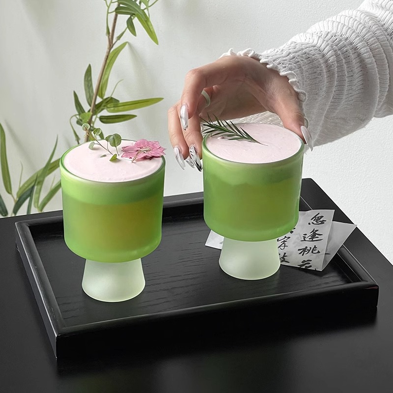 Taza de vidrio con textura mate de nicho Taza de personalidad de estilo ins Taza de bebida de sentido avanzado Taza de helado Taza de postre