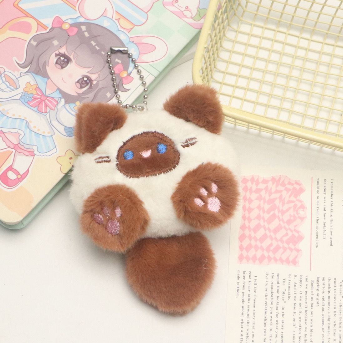 爆款可爱毛绒公仔挂件猫咪软夫夫长尾巴钥匙扣闺蜜包包挂饰配饰详情3