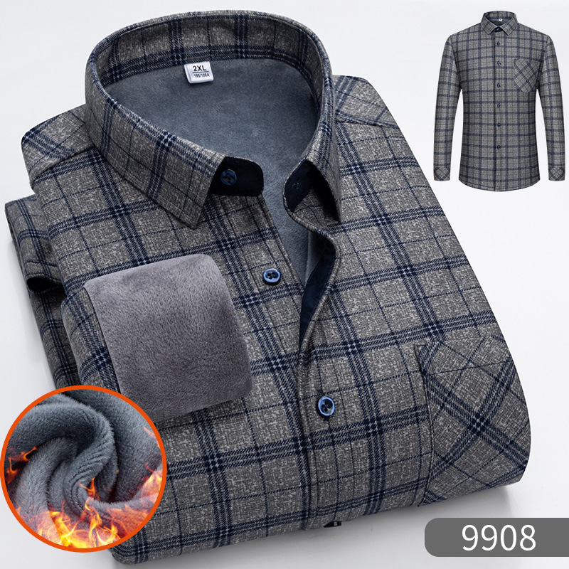 Men's Double-sided Fleece Warm Shirt Autumn and Winter fleece-lined Thickened Shirt Men's Winter Middle-aged and Elderly Men's plus size Top