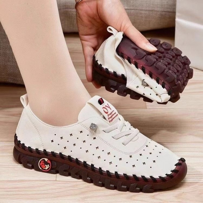 Foreign Trade Cross-Border Popular Spring and Autum Hand-Stitched Soft-Soled Flats Large Size Middle-Aged Mother's Shoes Flats-Soled Casual Women's Shoes