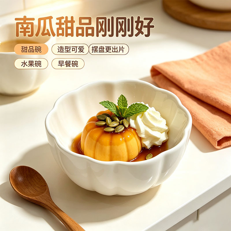Pure white ceramic bowl tableware pumpkin bowl breakfast bowl rice bowl hotel restaurant home small bowl simple high-end dessert bowl Pure white ceramic bowl tableware pumpkin bowl breakfast bowl rice bowl hotel restaurant home small bowl simple high-end dessert bowl