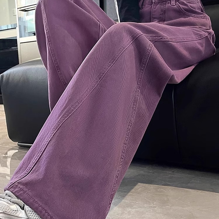Fashionable Retro Drapey Floor-Length Jeans 2025 Mid-High Waist Casual Style High-Waisted Jeans Purple Women's Clothing Fashionable Retro Drapey Floor-Length Jeans 2025 Mid-High Waist Casual Style High-Waisted Jeans Purple Women's Clothing