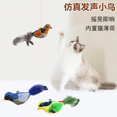 擬似発声小鳥は猫のおもちゃをかむことに耐えます。