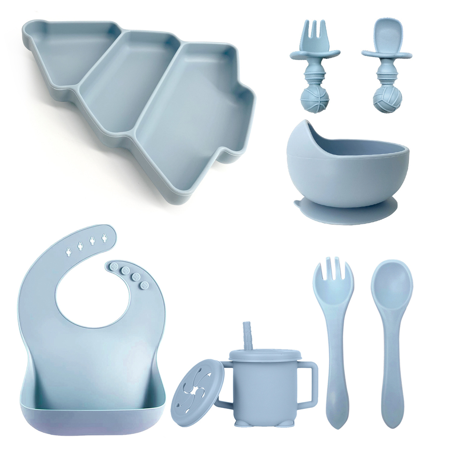 Bebé ventosas de bebés integral especial cubiertos de paneles de Navidad conjunto de platos de alimentos suplementarios platos de silicona para niños