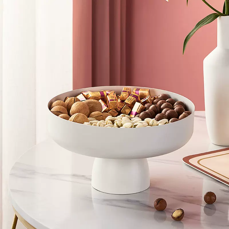 亚马逊跨境坚果盘铁艺磁吸派对水果收纳架圆形镀锌铁点心零食托盘