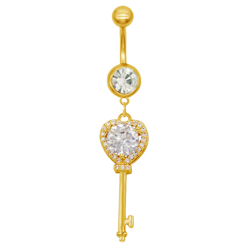 Belly Button Ring With Heart Bow Zircon And Moon Piercing Jewellery_voghion.com