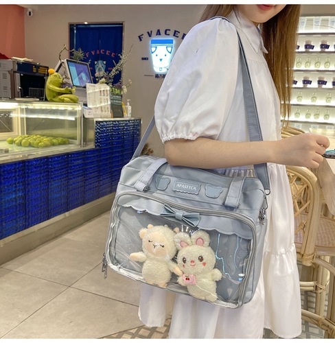  Summer Bags Hand-held Crossbody Bag New Soft Girl Uniform Bag Cute Bow Transparent Shoulder Pain Bag