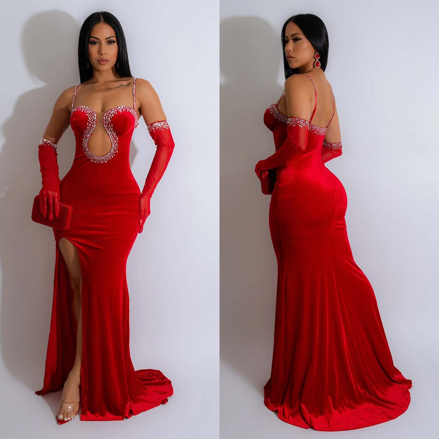 C6786 transfronterizo AliExpress Amazon europeo y americano de las mujeres de moda de color sólido sexy tubo superior rhinestone vestido de vestir image 5