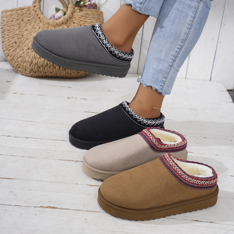 Foreign Trade Large Size Snow Boots for Women 2025 Winter Velvet Warm Thick Sole Heelless Toe Furry Half Slippers Cotton Shoes Wholesale Foreign Trade Large Size Snow Boots for Women 2025 Winter Velvet Warm Thick Sole Heelless Toe Furry Half Slippers Cotton Shoes Wholesale