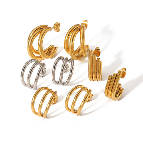 INS Internet celebrity same style earrings 18k gold three-wire earrings light luxury stainless steel earrings earrings wholesale