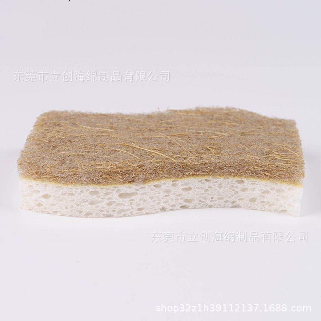 Pulpa de madera de palma de coco biodegradable natural, limpieza de algodón, cocina doméstica, cepillo, artefacto, limpieza compuesta de doble cara, bloque de esponja para lavar platos