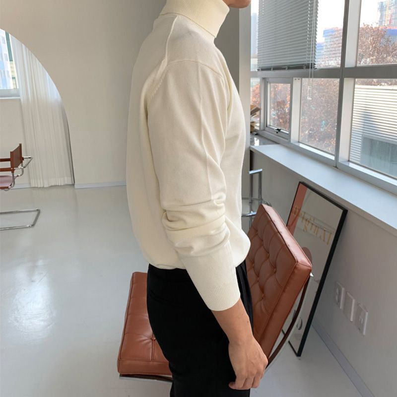 Men's Slim Fit Turtleneck Sweater – Korean-Inspired, Solid Color, Long Sleeve Pullover (M-3XL, Black/White/Apricot/Brown/Camel_voghion.com