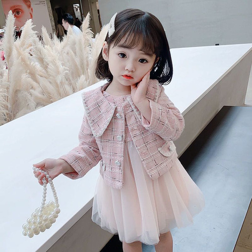 Baby girl's stylish suit dress 2024 new autumn vest gauze dress two-piece princess dress for children and middle-aged children
