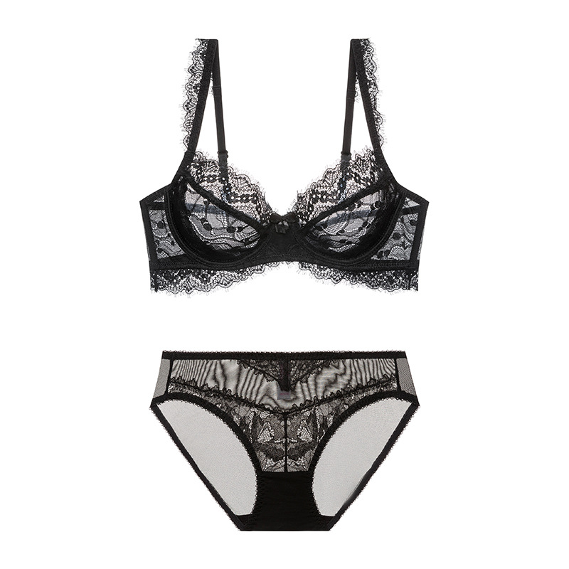 Traje de ropa interior de encaje belleza espalda pequeño pecho sexy mujeres ultrafinas más tamaño pecho grande pequeño transpirable empuja hacia arriba el traje de sujetador