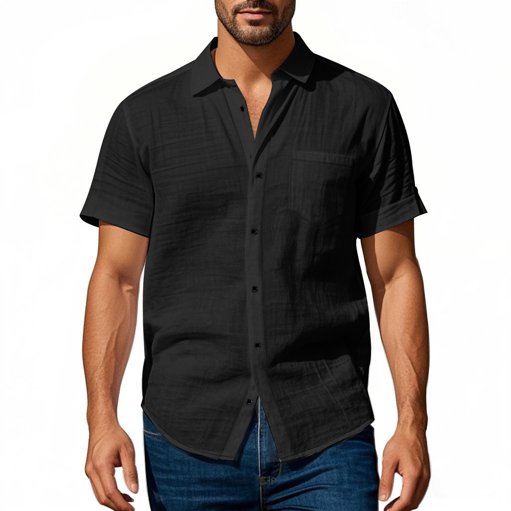 T-shirt homme en lin à col chemise manches courtes ample_voghion.com