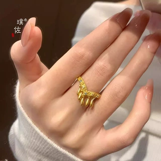 璞佐金店同款沙金镶钻流苏小滴溜V形戒指贵气轻奢时尚指环送女友