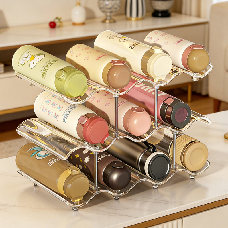 Cup Storage Rack Desktop Water Cup Holder Bar Counter Coffee Tea Mug Color-Blocking Wavy Multi-Layer Organizer Rack