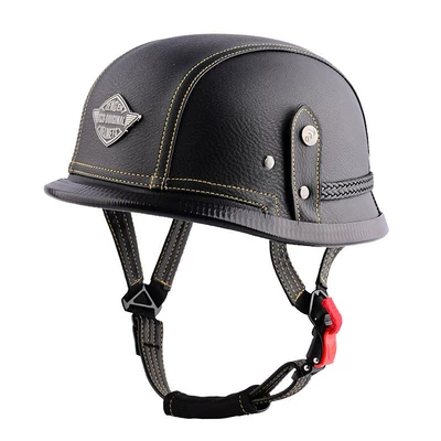 3C German-Style Soldier Helmet Retro Cruiser Motorcycle Half Helmet Large Head Circumference Motorcycle Helmet for Men and Women Electric Vehicle Helmet (Motosiklet kaskı (dəbilqə)) - black-and-yellow-line-single-helmet-m