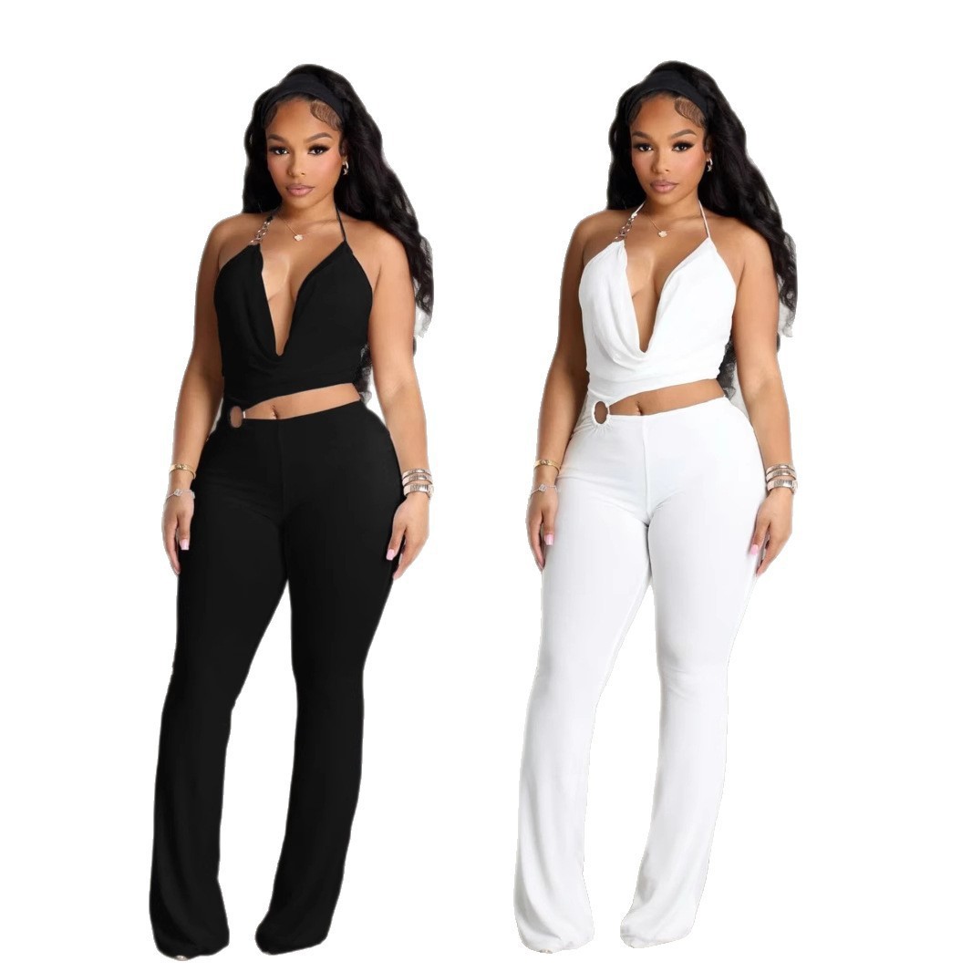 Women's Clothing Summer Halter Neck Jumpsuit Y6064 New European American Style Chic Hollow Out Suspender Vest For Women_ecoleips.com