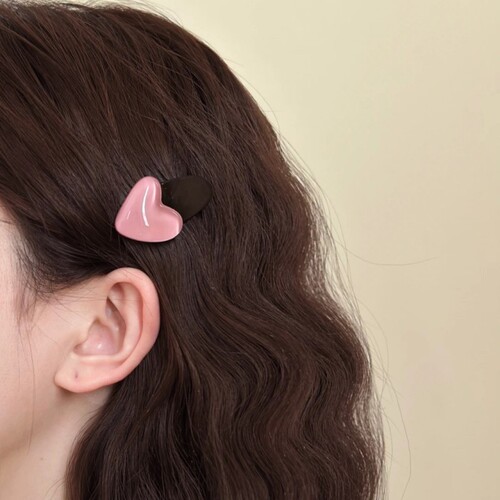 Side pink love hair clip girly heart cute female side clip sweet temperament bangs clip single side internet celebrity hair clip