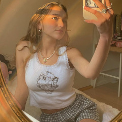 歐美女裝ins風2024春夏新款印花吊帶背心百搭修身露臍