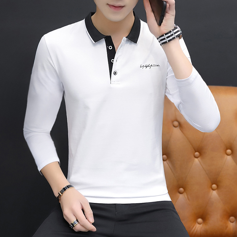 Camisetas POLO transfronterizas de primavera y otoño para hombre, camisetas básicas modernas para negocios, camisetas POLO versátiles de manga larga para jóvenes, ropa masculina de comercio exterior. image 5
