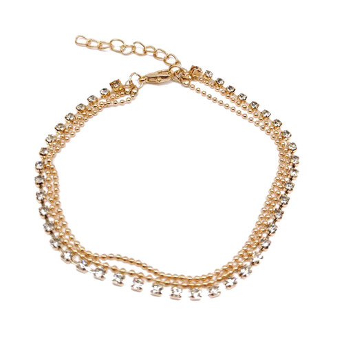European and American footwear, new summer hot model, street style multi-layer metal chain, bead chain, sparkling diamond anklet