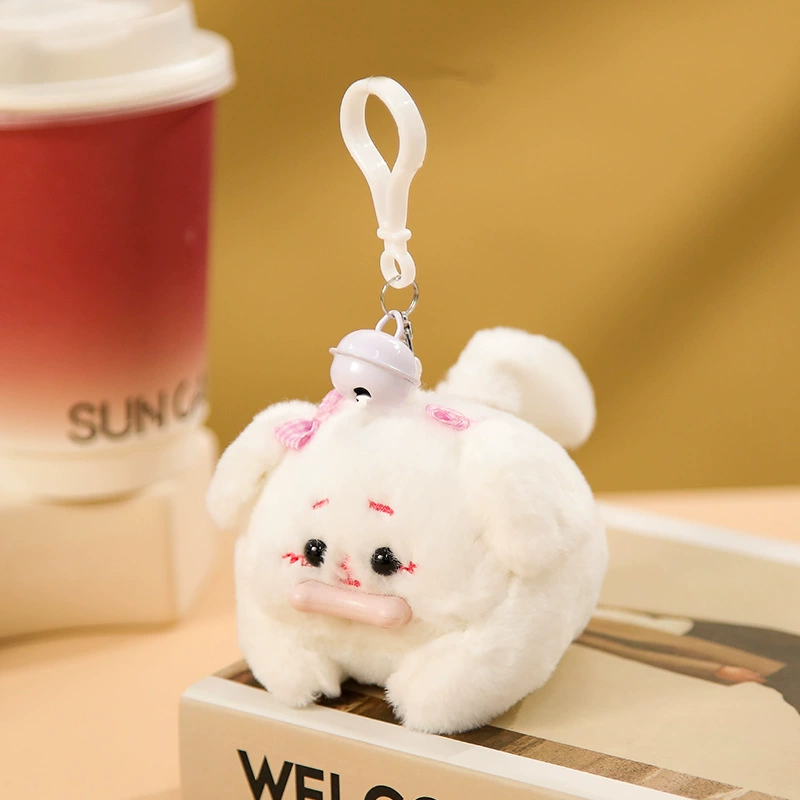 Plush Keychain Doll, Cute Kitty/Rabbit/Panda on Lanyard with Bell, 6.7×6.2×8.2 cm
