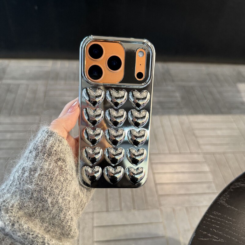 3D Silver Heart Case for iPhone 17, 13/14 Pro Max, Shockproof Protective Case for Apple 18 Pro 3D Silver Heart Case for iPhone 17, 13/14 Pro Max, Shockproof Protective Case for Apple 18 Pro