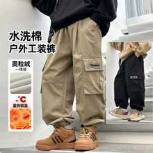 2025秋冬新款儿童休闲工装裤纯棉 熊猫圆圆大口袋男童加绒裤子
