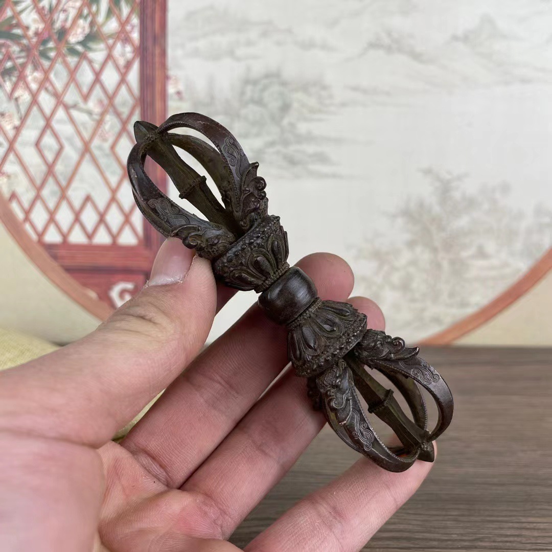 古玩杂项古董收藏合金铜仿紫铜皮壳五股杵金刚杵密宗复古法器摆件
