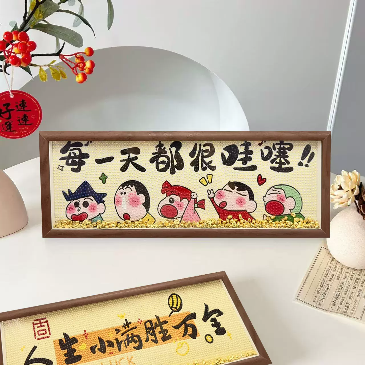 5D新款中国风钻石画diy手工客厅玄关桌面镂空相框粘贴画摆台装饰