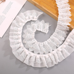 New Double Layer Pleated Lace Bead Embroidered Edge Handmade DIY Home Textile Apparel Scarf Hem Substrate Wholesale