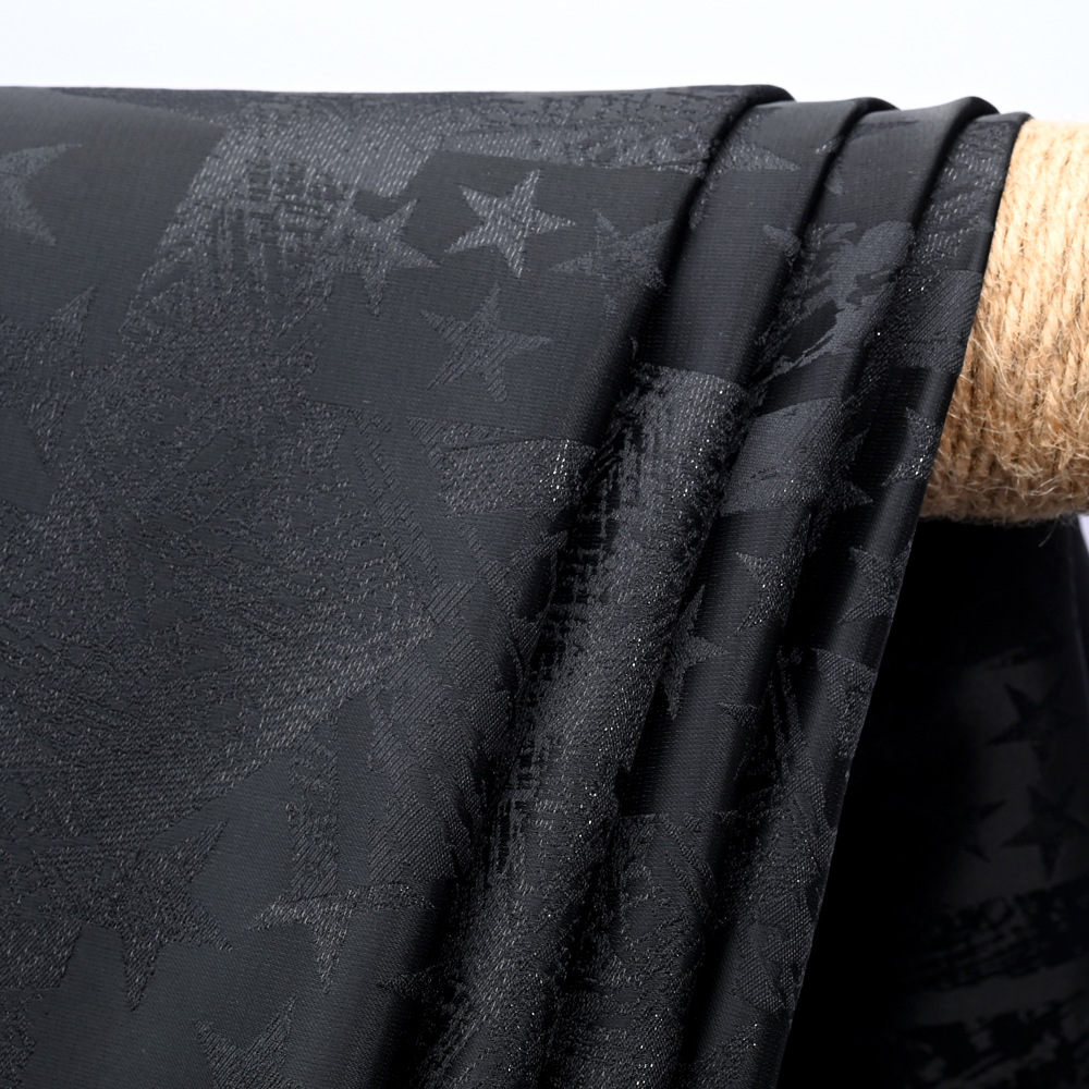 黑色五角星图案暗花提花西装面料男式商务西服面料展会布料批发