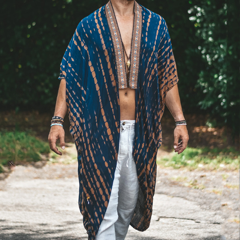 Color Block Pattern Summer Season Men's Color Block Vacation Cover Ups