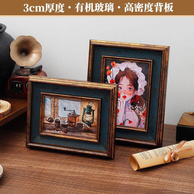 American Retro Solid Wood Photo Frame Set Table Wall-mounted Photo Frame 5 Inch 6 Inch Washed Photo Art Photo Frame Outer Frame