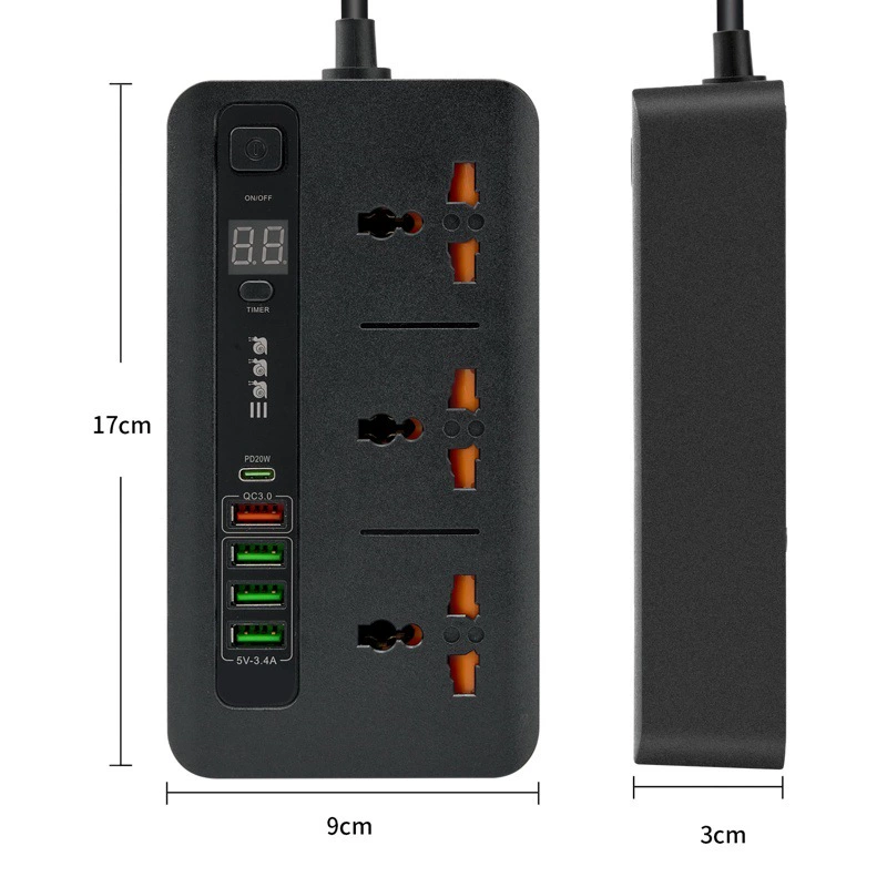 Новая удлинительная линия USB-разъем PD20W + QC3.0, двойная быстрая зарядка, ряд 3, универсальное отверстие, 3000 Вт, высокой мощности