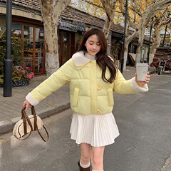 棉服女面包服女设计感小众韩系棉衣加绒加厚糖果色温柔风奶甜棉袄