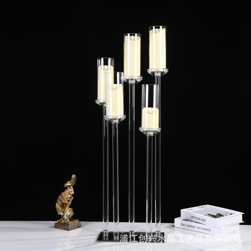 欧式水晶蜡烛台酒店装饰玻璃蜡烛台路引灯T台布置婚礼餐桌5头烛台